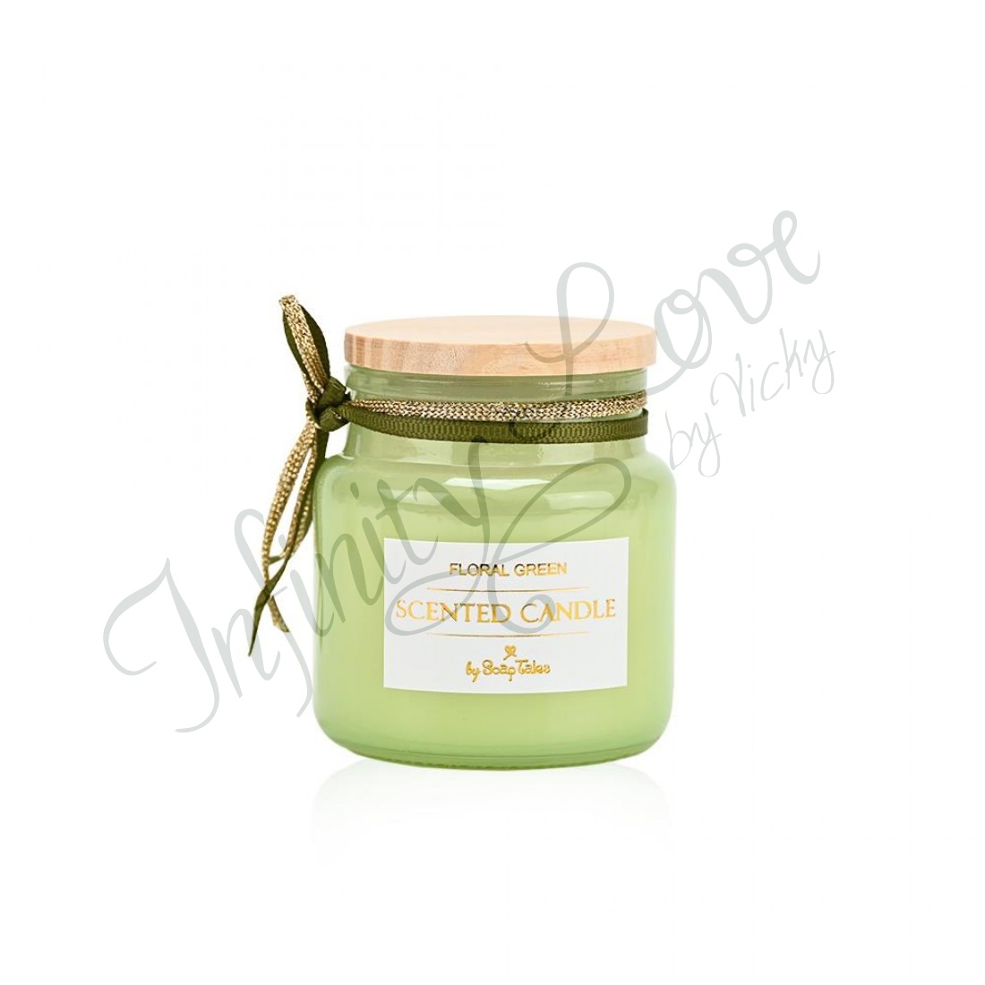 (00820) Κερί πράσινο floral meadow με ξύλινο καπάκι