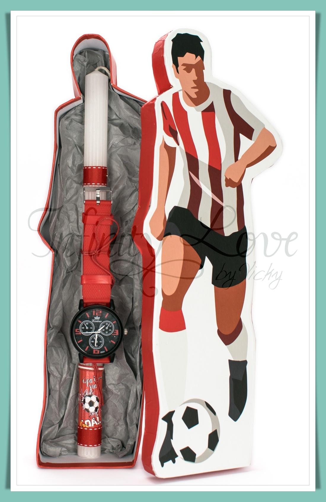(120-1) Λαμπάδα με ποδοσφαιρικό ρολόι κόκκινο