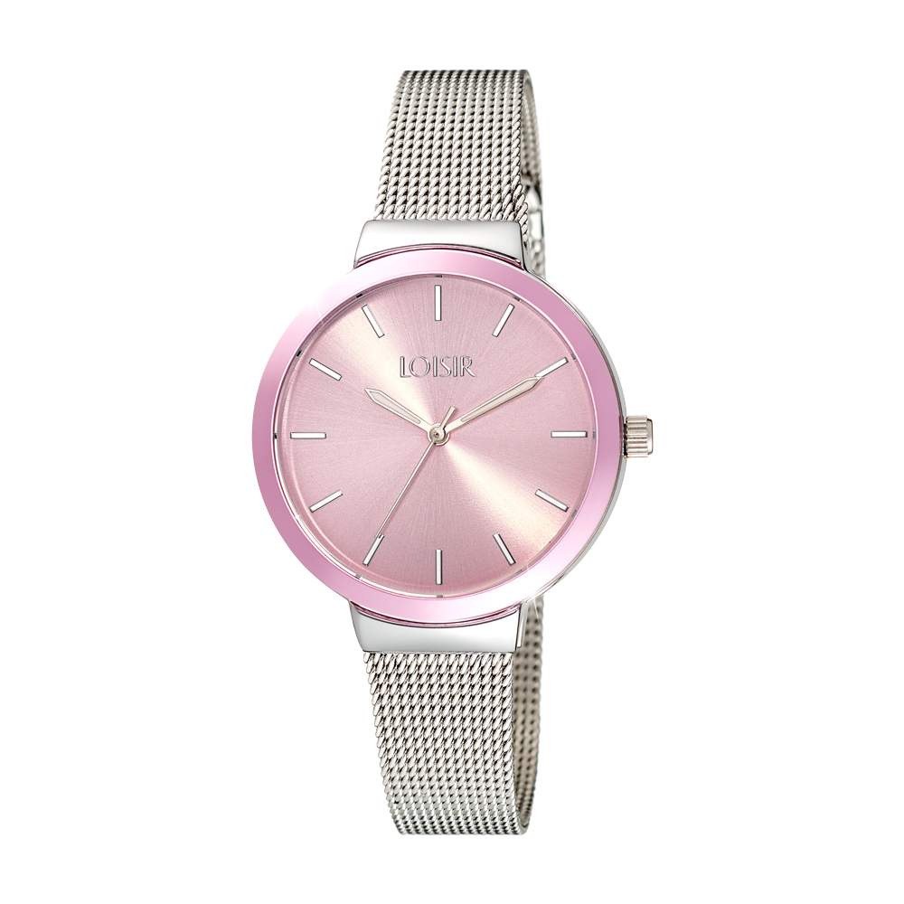11L03-00472 | Ρολόι Spotlight με ατσάλινο mesh band και ροζ καντράν
