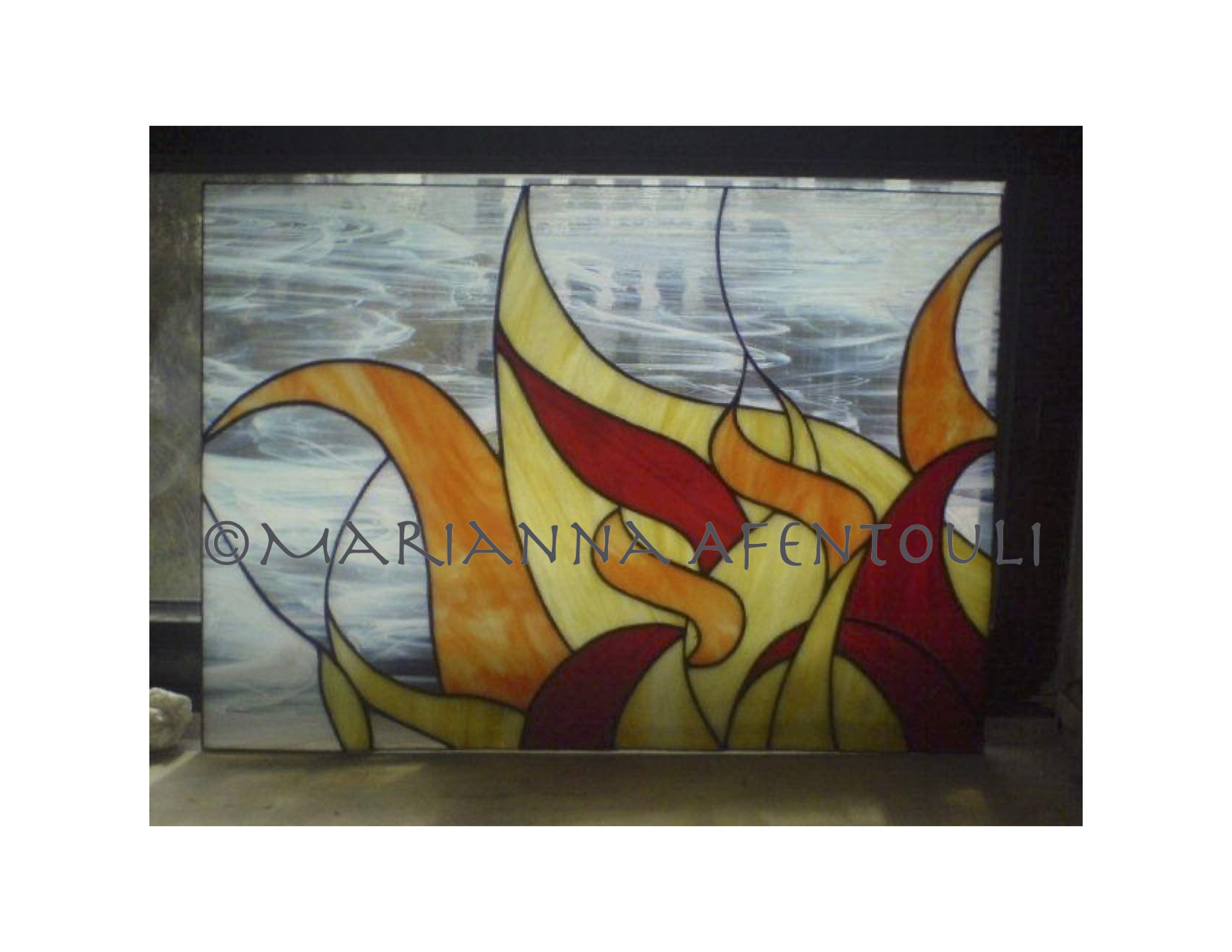 «Φλόγες» υαλογραφία της Μαριάννας Αφεντούλη