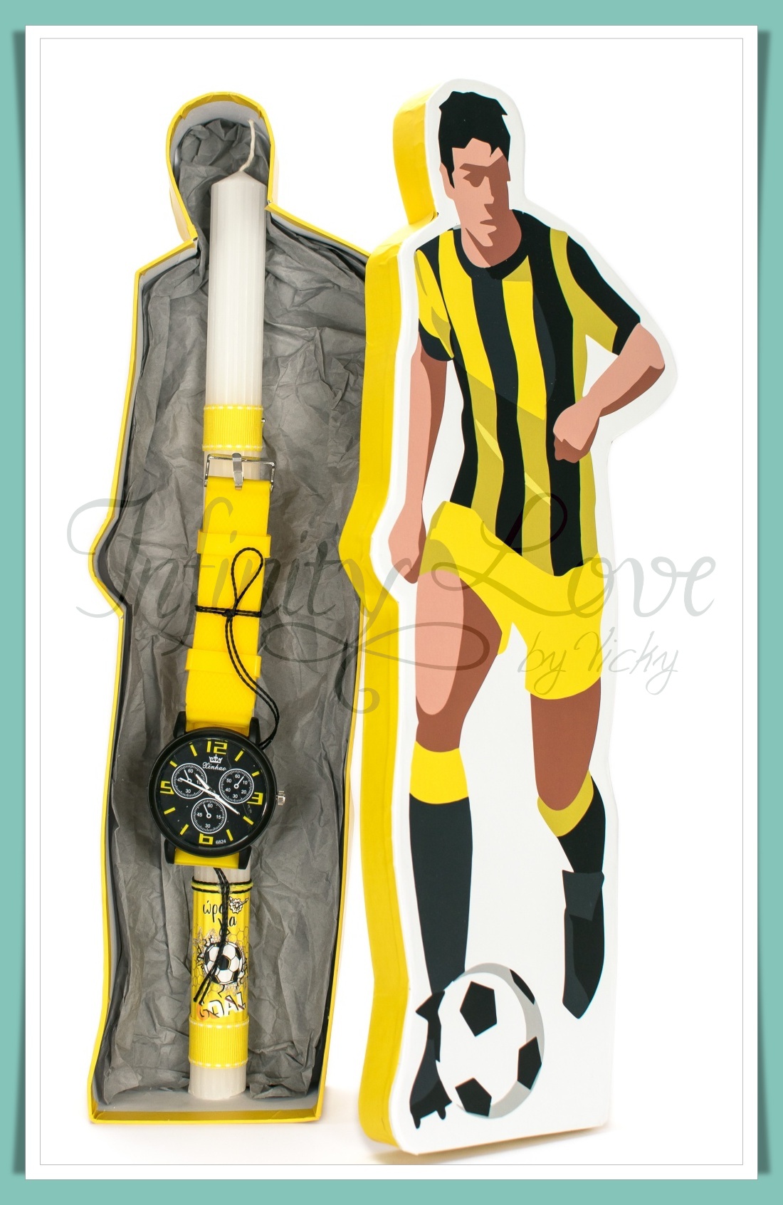 (120-3) Λαμπάδα με ποδοσφαιρικό ρολόι κίτρινο