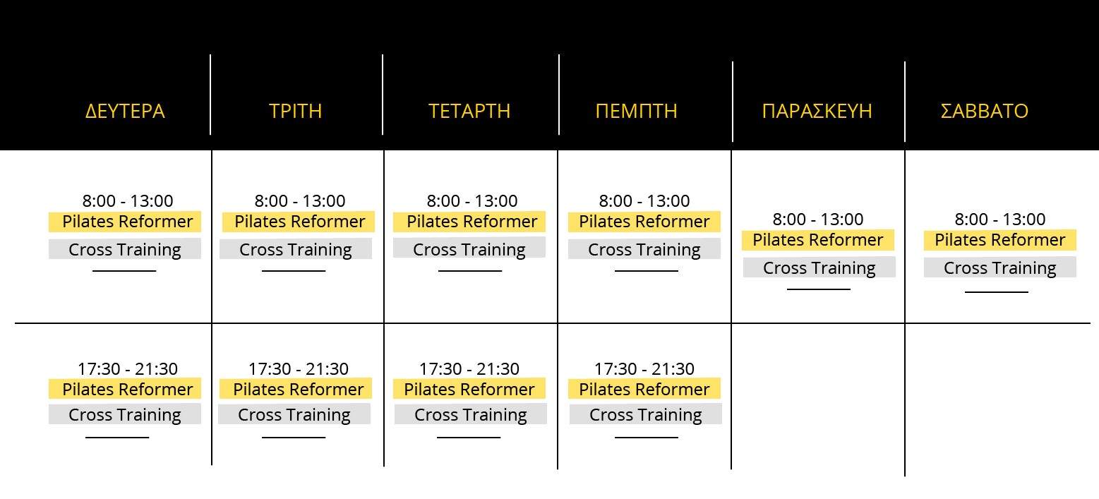 εβδομαδιαιο προγραμμα μαθηματων πιλατες και cross training, pilates program, cross training program
